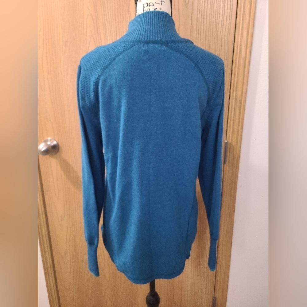 Eddie Bauer Teal Knit Quarter Zip Gorpcore Outdoor Sweatshirt Thumb Holes - Picture 3 of 4